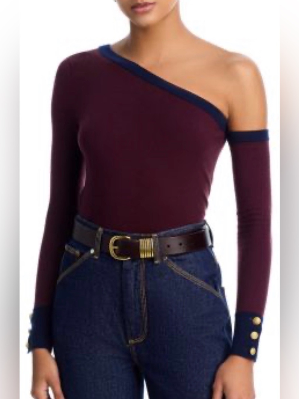 L'AGENCE Maeva Asymmetric Sweater in Malbec/Midnight